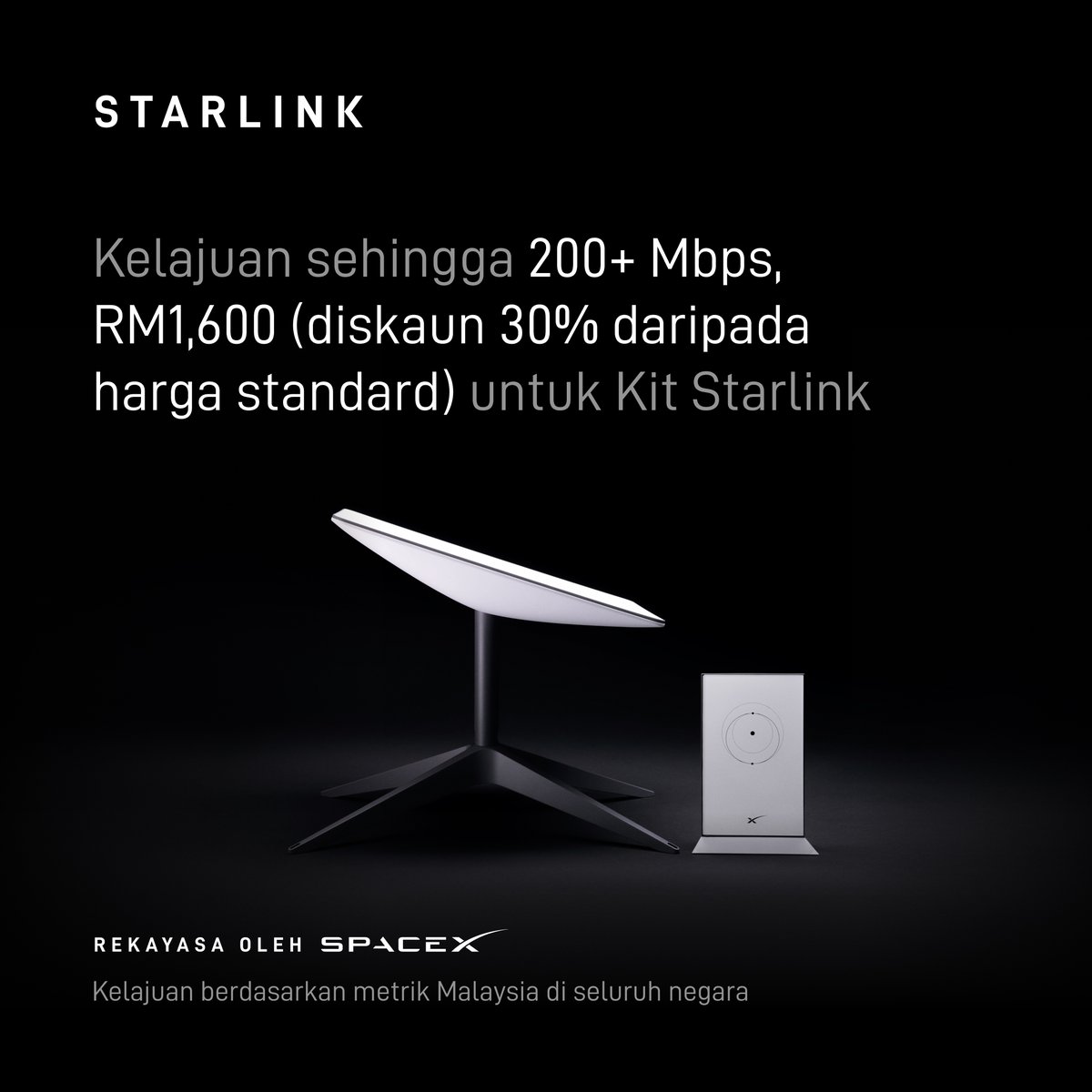 Starlink's tweet photo. Tiada kontrak jangka panjang.
Dalam talian yang mudah dipesan