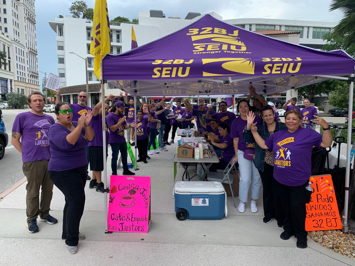 32BJ is in Coral Gables celebrating janitors! Their hard work keeps The City Beautiful's buildings clean &amp; safe. If you work in the Gables, say thank you to your janitor!