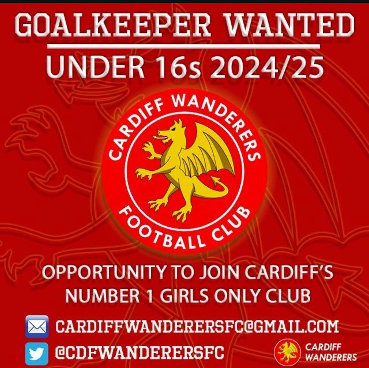 <a href="/CDFWanderersFC/">Cardiff Wanderers FC</a> RT &amp; SHARE thank you <a href="/lazarouleague/">Lazarou League</a> <a href="/Cardifftweeter/">Cardifftweeter™ - CCFC 125 Years 💙🐦</a> <a href="/CardiffFootball/">Cardiff and District</a> <a href="/WelshLeague/">Welsh Football</a> #girlsfootball #goalkeeper