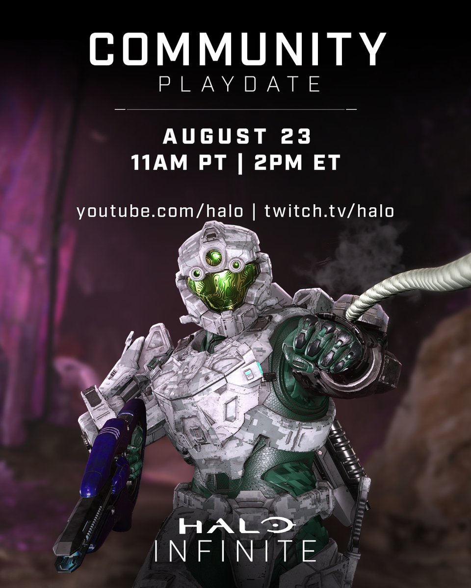 Halo's tweet image. Calling all Headhunters 💀 

Go head-to-head with us tomorrow at 11am PT during our #HaloFleetcom Community Playdate.

Seize the moment to unlock the exclusive Unicorn of Ice rewards! 🦄

🟣 twitch.tv/Halo
🔴 youtube.com/Halo/live