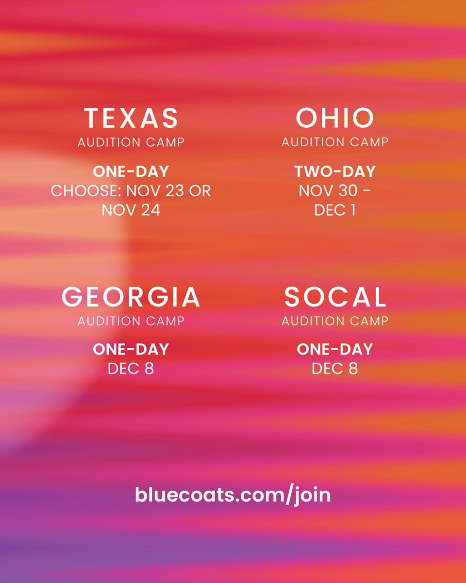 Registration is now open to join Bluecoats 2025! 💙

➡️ bluco.at/3X0kZ8m ⬅️

Virtual auditions coming soon...
