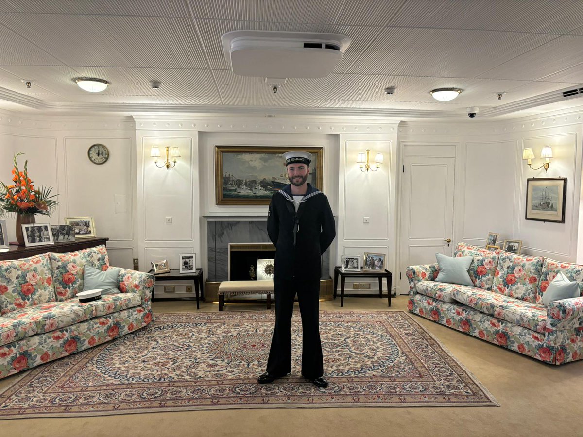 Eldest offspring has blagged himself aboard the Royal Yacht up in Edinburgh this evening. He'll do some proper work one day. And maybe shave.