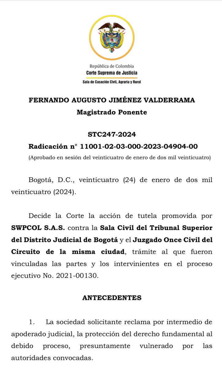 marcoalvarezg's tweet photo. Que se diga una vez más: para librar mandamiento de pago, el juez no puede exigir la inscripción de la aceptación expresa o tácita de la factura electrónica en el RADIAN, salvo que hubiere circulado. https://t.co/wgjHUDHoRP