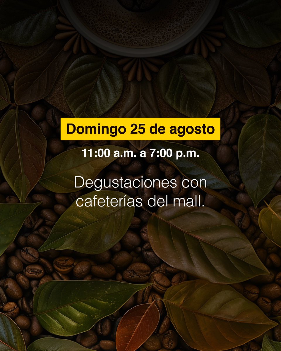 ¡Prepárate para sumergirte en el mundo del café!☕️✨
La segunda edición del #CoffeeShow te espera del 22 al
25 de agosto en Multiplaza.🤩
Disfruta de charlas inspiradoras, catas únicas, competencias emocionantes y mucho más.
📍Plaza del Sol