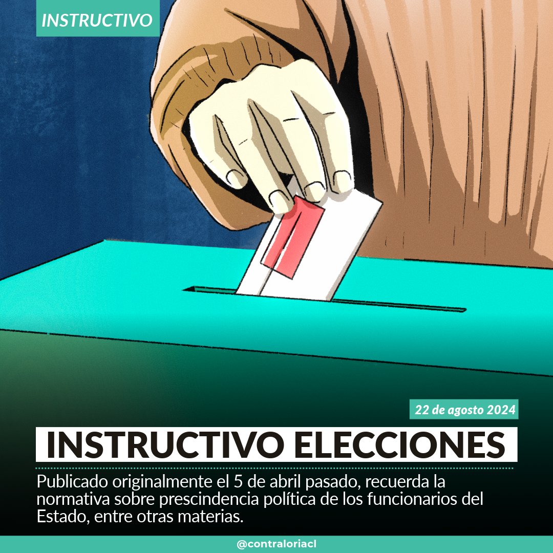 Contraloriacl's tweet image. 🗳️El instructivo va dirigido a funcionarios del Estado en relación con las elecciones de alcaldes, concejales, gobernadores y consejeros regionales.
El instructivo acá 👉bit.ly/4dx6dx7