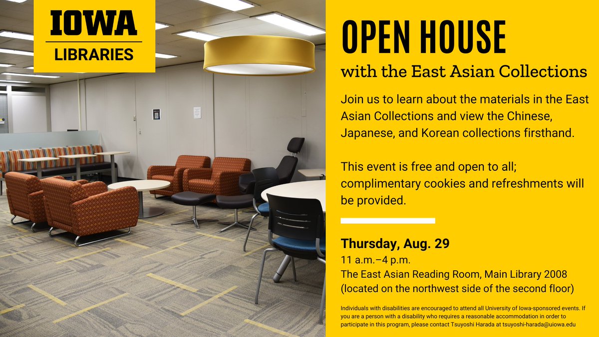 NEXT WEEK: On Thursday, Aug. 29, from 11 a.m. to 4 p.m., stop by the Main Library's East Asian Reading Room to learn about the offerings of the East Asian Collections and enjoy light refreshments.