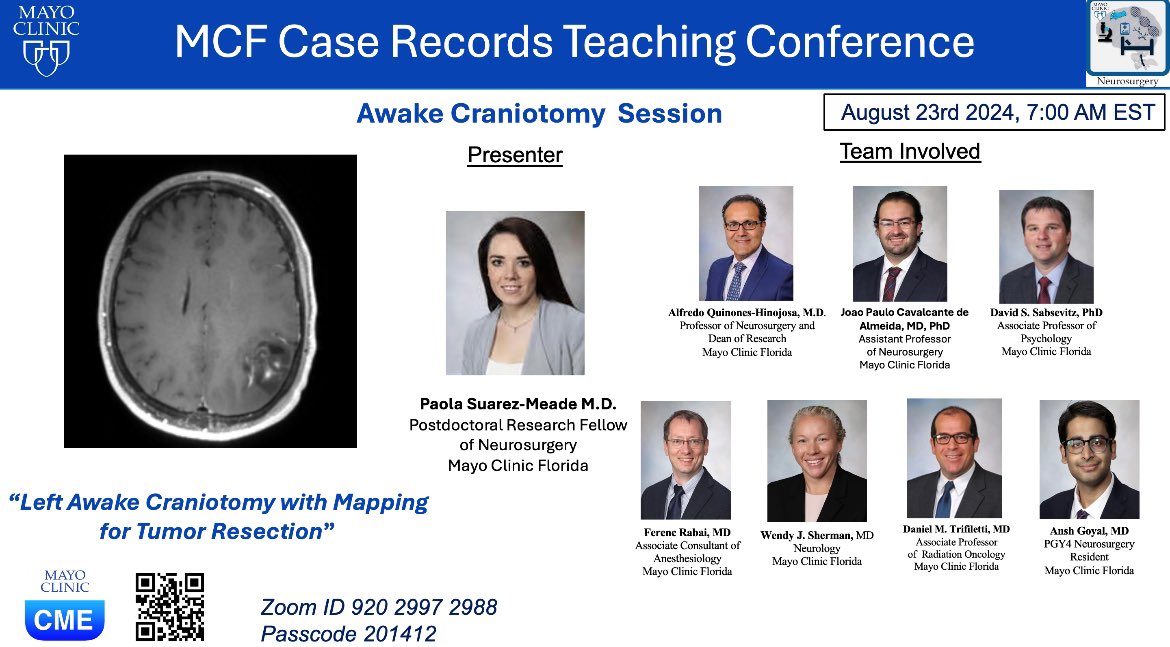 Adrian Safa M.D. (@adrian_safa) on Twitter photo Donāt forget to join our exciting Awake Craniotomy Session of the MCF Case Records Teaching Conference tomorrow @7AM. We will have <a href="/paosmeade/">Paola SuĆ”rez Meade, MD</a> presenting her great work !
<a href="/DoctorQMd/">Dr. Alfredo QuiƱones-Hinojosa</a> <a href="/janhachmann/">Jan Hachmann MD MS MBA</a> <a href="/joao_p_almeida/">Joao Paulo Almeida</a> <a href="/ManuelaAB99/">Manuela Aramburu Berckemeyer, MD</a> <a href="/MayoClinicNeuro/">Mayo Clinic Neuro</a> <a href="/missionbrainorg/">mission:brain</a> Donāt forget to join our exciting Awake Craniotomy Session of the MCF Case Records Teaching Conference tomorrow @7AM. We will have <a href="/paosmeade/">Paola SuĆ”rez Meade, MD</a> presenting her great work !
<a href="/DoctorQMd/">Dr. Alfredo QuiƱones-Hinojosa</a> <a href="/janhachmann/">Jan Hachmann MD MS MBA</a> <a href="/joao_p_almeida/">Joao Paulo Almeida</a> <a href="/ManuelaAB99/">Manuela Aramburu Berckemeyer, MD</a> <a href="/MayoClinicNeuro/">Mayo Clinic Neuro</a> <a href="/missionbrainorg/">mission:brain</a>