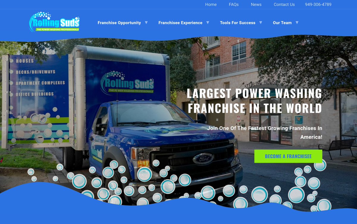 Kris_Emil's tweet photo. I took on the challenge of quickly redesigning @AaronHarperCEO's Rolling Suds Franchising site using Framer

@brianbeers' post about Nick's success with Rolling Suds really inspired me, It's just a perfect example of social proof to use in a redesign🤑

Check out the Before -> After

(This redesign took 40 minutes. I'll be posting a shortened timelapse of the full process soon!)