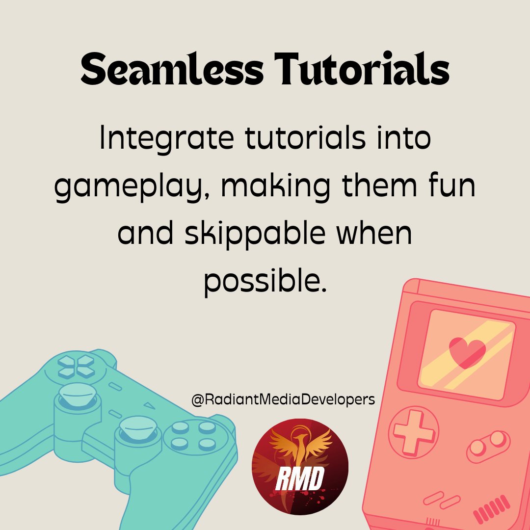 RMD_create's tweet image. 📝 Seamless Tutorials: Integrate tutorials directly into gameplay to keep them engaging and skippable. 

#GameDev #TutorialDesign #GameDesign #IndieGame #Gameplay #GameDevelopment #DesignTips #CreativeDesign #GameTips #GamingCommunity