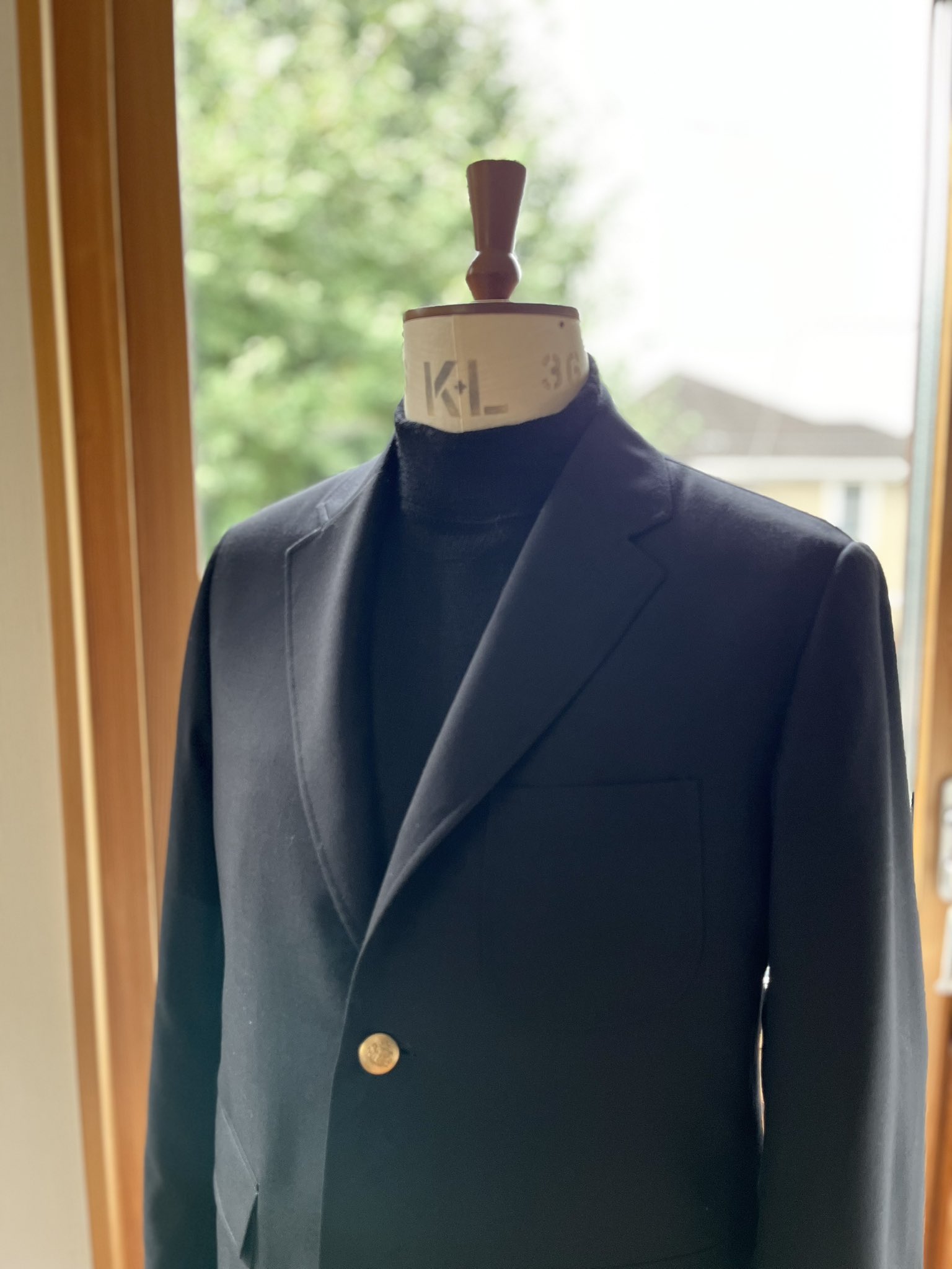 デペトリロ　濃紺ブレザー50　L　モヘア混　2024美品　ナポリ製 セール】 幾何学プリントベア天竺チュニック/日本製/洗える