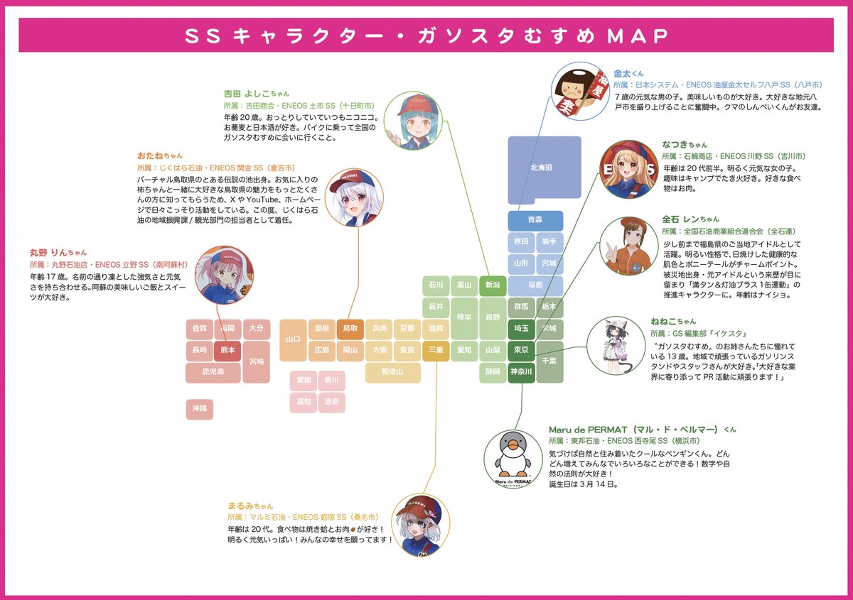 SSキャラクター・ガソスタむすめMAP更新！
中四国初のガソスタむすめ『おたねちゃん』が仲間に加わりました！
みなさん、おたねちゃんをヨロシクお願いします！

#ガソスタむすめ 
#ガソリンスタンド

zensekiweb.com/node/95504