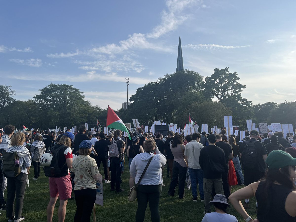 Protest underway on the final day of the DNC. This evening at the United Center Vice President Kamala Harris is expected to accept the Democratic presidential nomination.