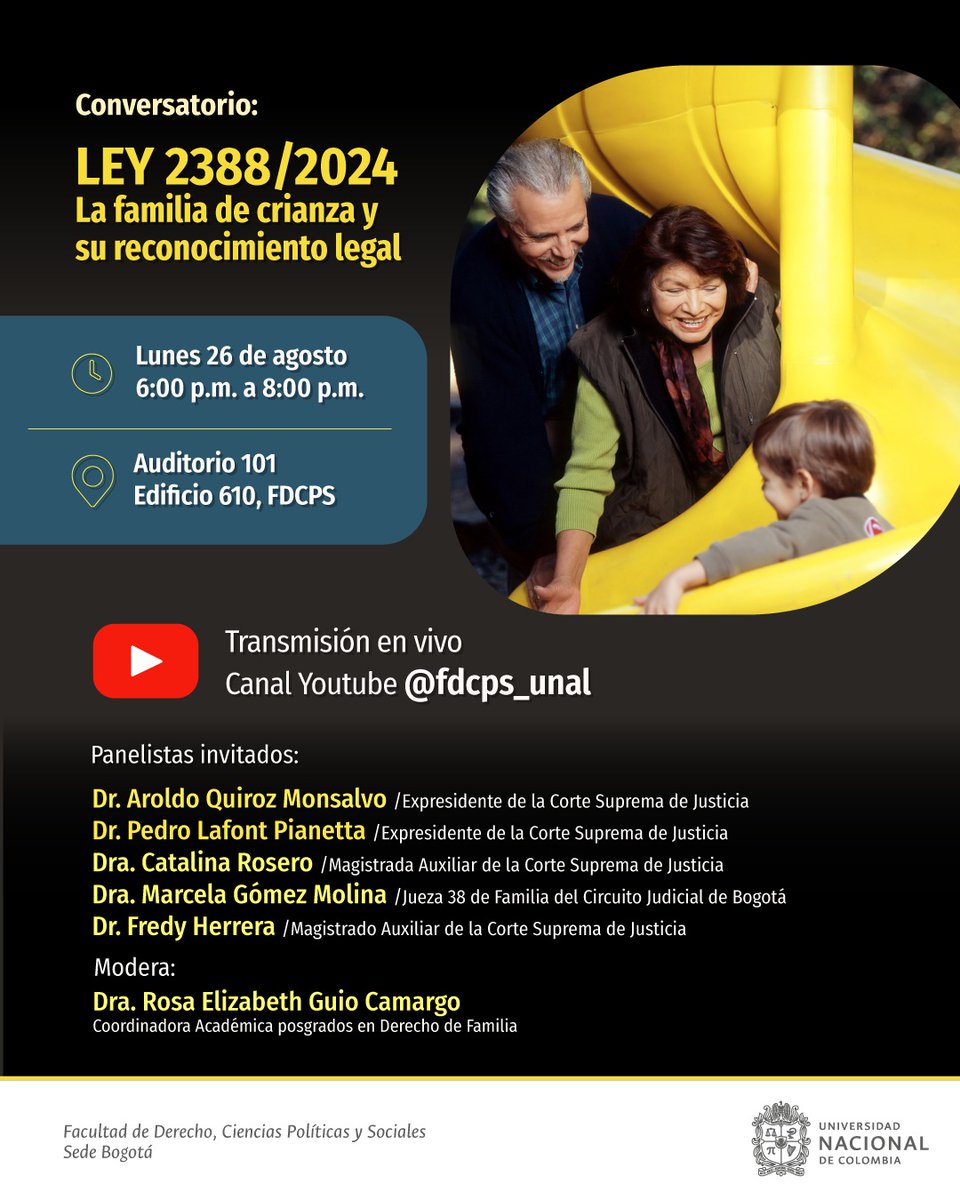 RElizabethGuioC's tweet photo. En la @fdcps_unal realizaremos este conversatorio, sobre la reciente Ley que regula los derechos de la familia de crianza. Les esperamos! https://t.co/MP2vQ92mlt