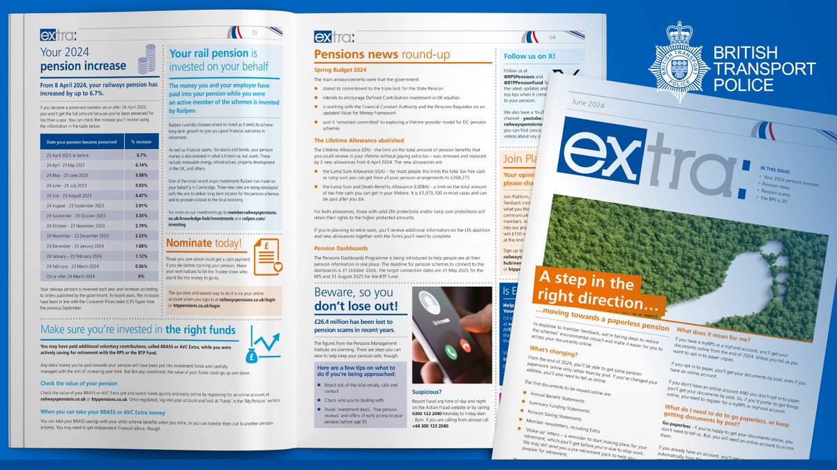 BTPPensionFund's tweet photo. Preserved members - have you seen this year's issue of your annual member newsletter, Extra? It's packed full of useful information about your Fund pension and it's definitely worth a read. Check it out here 👉 https://t.co/jCE7zV44kW https://t.co/VPrwPPpfxz