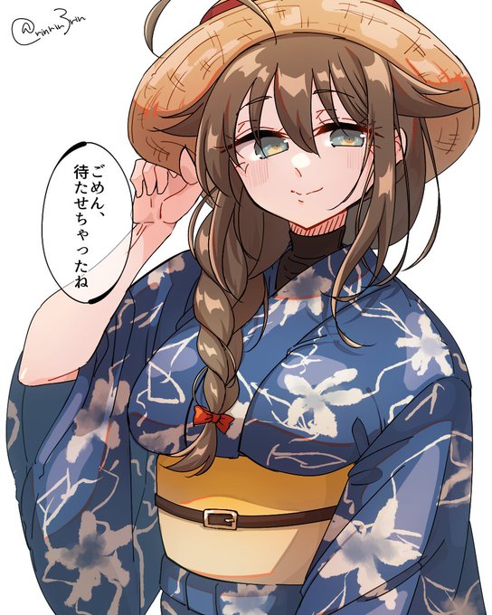 艦これらくがき。浴衣時雨ちゃんとおデート待ち合わせ