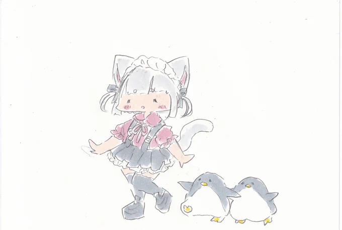 地雷ちゃんとぺんぺん。#イラスト #女の子イラスト #ケモミミ 