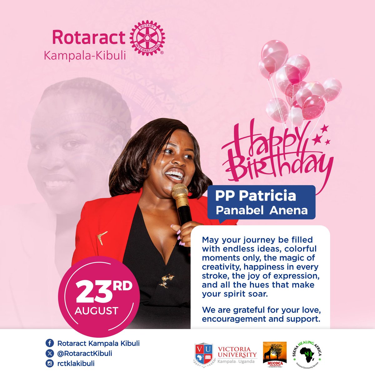 RotaractKibuli's tweet photo. Here's to another year of laughter, adventures, &amp; making memories together
Wishing you a day as amazing as you are.

#KibuliHospitalities
#BusinessFriday
#KibuliAt10
#KibuliGovernment
#TheMagicOfRotary
2/2 https://t.co/kAbe2tRXv5