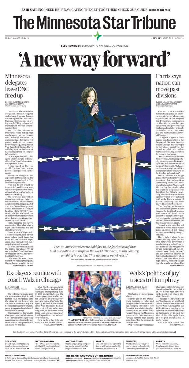 The front page of Friday’s <a href="/StarTribune/">The Minnesota Star Tribune</a>.