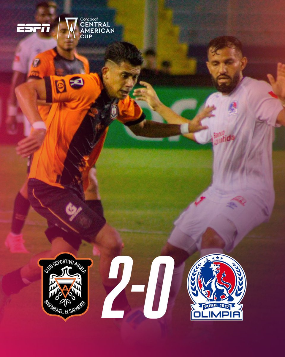 ESPN_CENAM's tweet photo. 🔥🦅 ¡TREMENDA VICTORIA DEL ÁGUILA! 🟠⚫️ Los salvadoreños le pegaron 2-0 al Olimpia de Honduras 🦁🇭🇳 y el Grupo C de la #CopaCentroamericana se definirá en la última jornada 🫨 https://t.co/pQTvrddpsM