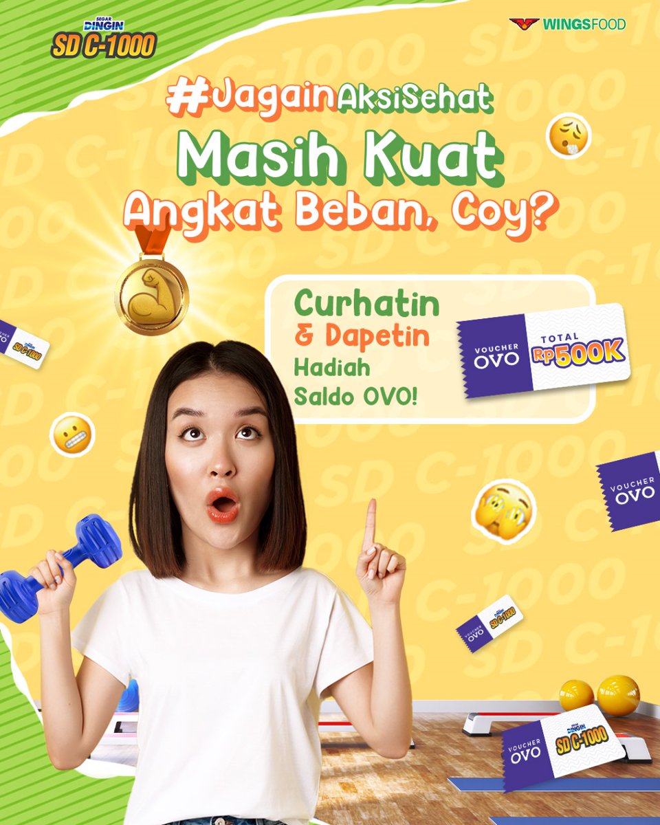#JagainAksiSehat kali ini, SD C-1000 mau ngajak kamu buat angkat beban sekaligus curhat nih, Coy! Ada hadiah saldo OVO total 500k buat 5 pemenang yang beruntung. 🥳

Cek cara ikutannya di sini, Coy: instagram.com/p/C-_4_h-ypq5/

#SDC1000 #JagainImunKamu #JagainAksiSehat