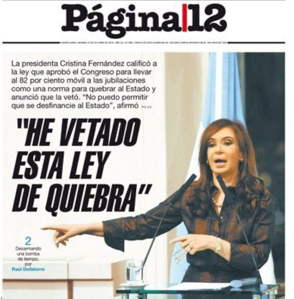 Escuela Austriaca de Economía ?? on X: "Entiendo que algunos tengan  memoria de corto plazo, pero les recuerdo que la señora CFK veto una ley  similar, donde Néstor Kirchner estuvo de acuerdo,