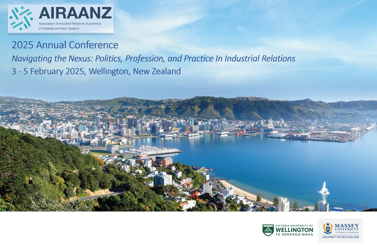 🥳Reminder: AIRAANZ Conference 2025 Abstracts due 15 September. Submit at: shorturl.at/SANyw. Conference theme is 'Navigating the Nexus: Politics, Profession, and Practice in Industrial Relations': shorturl.at/fcLDA.
 #AIRAANZ #Conference #IndustrialRelations