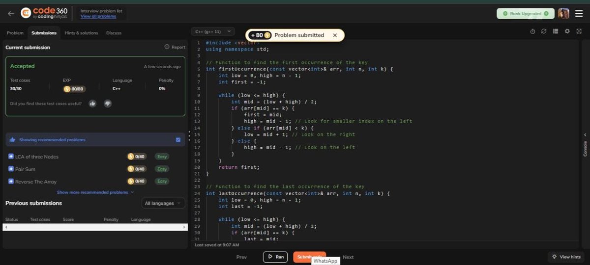 Nisha320289's tweet photo. 🚀 day32 of #100daysofcodingchallenge!✨
✅find the first and last occurrence of a given number in a sorted array.
✅Count occurrences of a number in a sorted array ✨ 
#codingninja
#leetcode
#programming
#codingjourney https://t.co/NjJ8QwZfBA