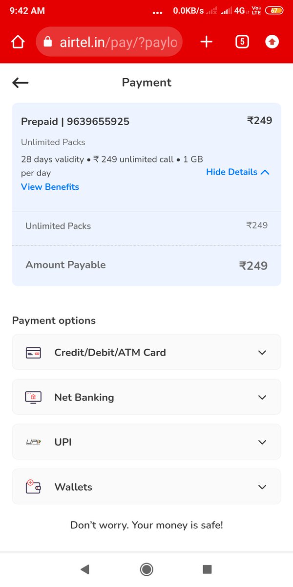 PRAJJWAL_SP's tweet photo. @Airtel_Presence please see to this matter. i just bought a recharge of 249 from https://t.co/7sFoxt6T86 it says 28 days... but i got only 24 days... what about the rest. and this is displayed to make us fools https://t.co/xT9MM1sqZM