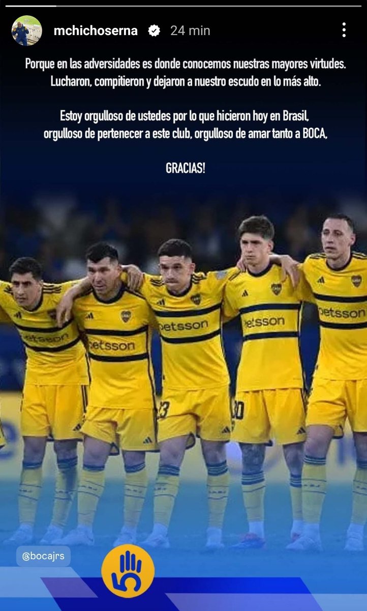 El mensaje de Chicho Serna en su cuenta de Instagram.