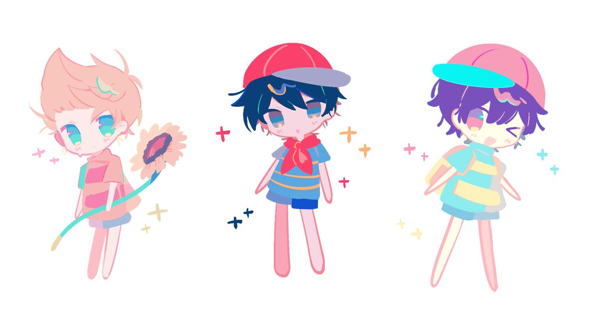 三位主角，试着用色块去画了—— #MOTHER1 #MOTHER2  #MOTHER3