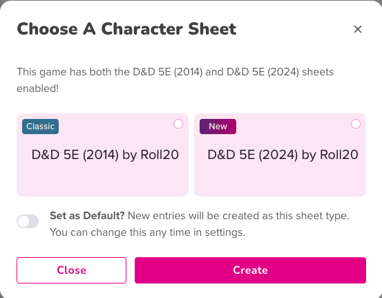 You choose how you play D&amp;D on Roll20! 😤

This year, we want you to have options:
✅ Keep using 5e 2014 classes, spells, magic items, &amp; monsters 
✅ Use both Character Sheets in one game
✅ Know the sourcebook of everything you use

Your D&amp;D game is YOURS. Play by your rules!