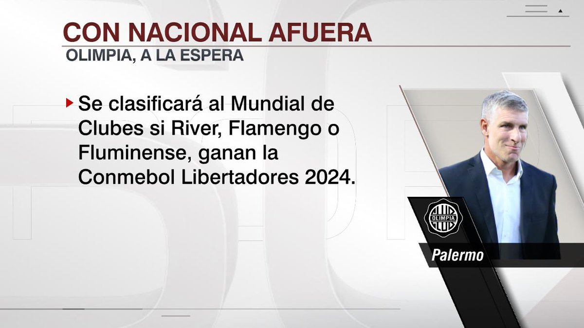 SC_ESPN's tweet image. ¡¡UNA GRAN NOTICIA PARA EL OLIMPIA DE MARTÍN PALERMO!! Si River, Flamengo o Fluminense ganan la #Libertadores... ¡el Decano tendrá un lugar asegurado en el Mundial de Clubes 2025!