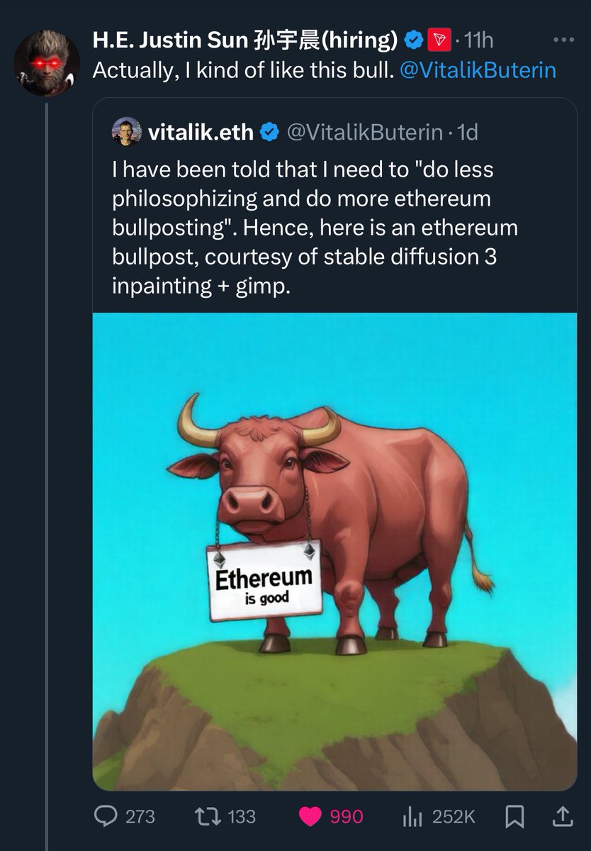 cometcalls's tweet photo. $EBULL 🐂 because Ethereum good. His eminence Vitalik, and his excellency Justin agree @EthBullToken 

https://t.co/YQuyIzqm45 #amb https://t.co/jiyn1zGKju