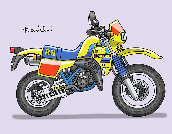 BikeBrosMagazin's tweet photo. #レトロバイクグラフティ 今回はスズキ #RH250(1984年)だよ🥰
水冷2ストエンジンのモトクロスレーサーレプリカね👍バイクの詳しい解説は、イラスト作者・藤原かんいちさんの記事でみてね~ >> https://t.co/X5zlAUphf7
@kanichifujiwara https://t.co/B6bbWv3GIY