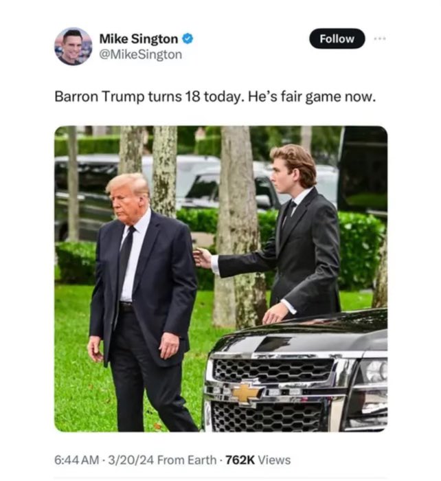 MikeCrispi's tweet photo. All these FAKE losers love to clutch their pearls when Tim Walz son is brought up. 

But NONE OF THEM and I repeat NONE OF THEM ever said “leave Barron alone” when this post was made. https://t.co/gESdyjsvQV