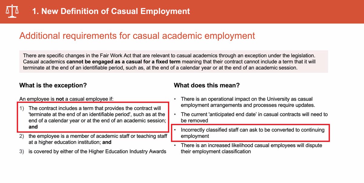 LEAKED from USyd HR briefing for managers on "Overcoming" Closing Loopholes. TLDR: Casual academics must no longer be "engaged for a fixed term" (i.e. a semester) because we "could ask to convert to continuing employment if current practices continue".