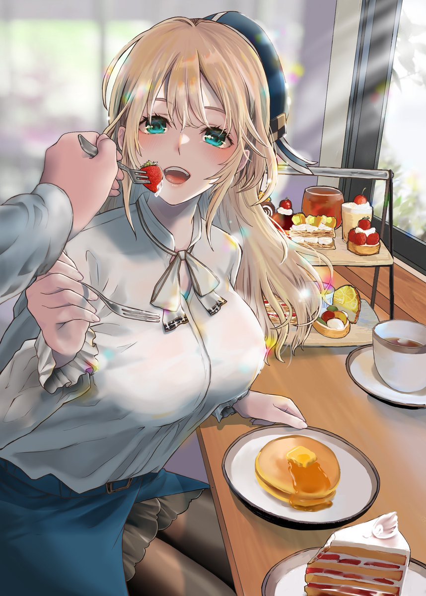 愛宕(艦隊これくしょん) 「アカな回復願ってパンケーキ愛宕さん置いとこう…はぁ…悲しい… 」|あしゅりのイラスト