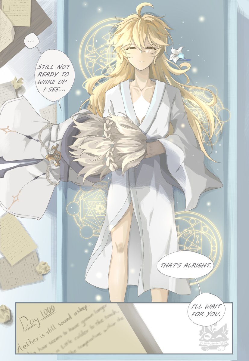 FlufflyMacaron's tweet image. Day 4 - Angst 
-
&quot;Will he wake up again?&quot;
&quot;Nobody knows.&quot;

#aether_week2024 #Albether
