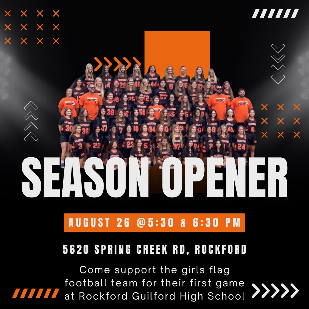 This Monday is McHenry's first EVER girls flag football game!! Wear school colors to support the team at Rockford Guilford High School!
