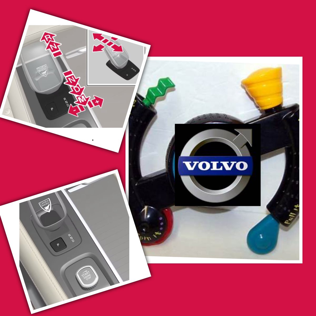 BecHolmes88's tweet photo. How do you say “Y’ALL” in Swedish?!? This new @volvocars gear shift and ignition starter button is like playing full on @Hasbro #Bopit . It’s legit “twist it, pull it, push it!” The ONLY thing I’m fixin’ to do is SMASH IT. It’s SO complicated - need my kids to drive! #volvo #sos https://t.co/B2H2OfQ4MR