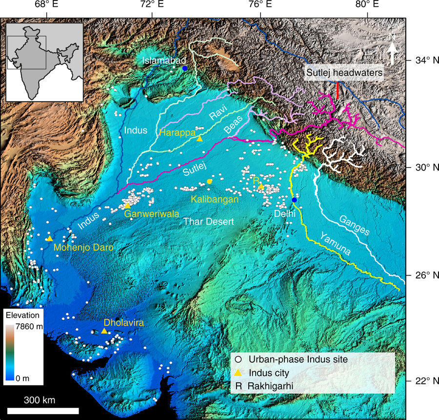 Counter-intuitive influence of Himalayan river morphodynamics on Indus Civilisation urban settlements by Ajit Singh and 11 other scholars is a really important article in that it shows how modern scientific tools and techniques can be used to cast surprising light on the