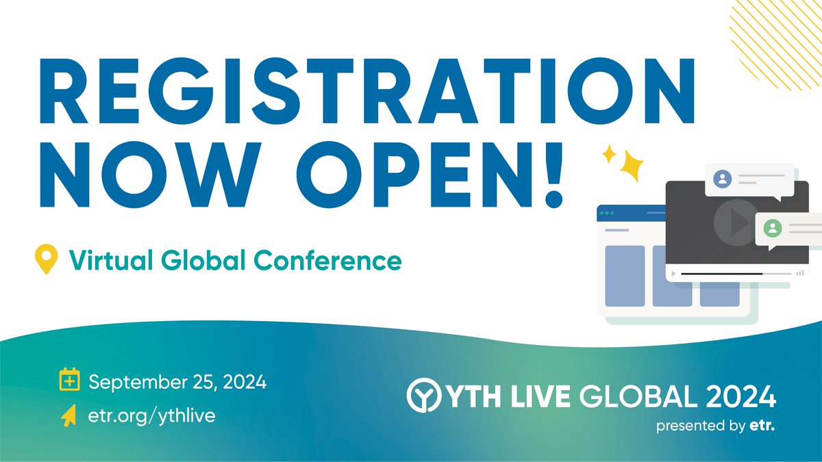 📣Calling all youth engagement professionals! Are you attending <a href="/ETRorg/">ETR</a> #YTHLiveGlobal24? This year’s free event will bring the most cutting-edge innovation from young people directly to audiences that can learn from &amp; support their work. Learn more here: etr.org/ythlive