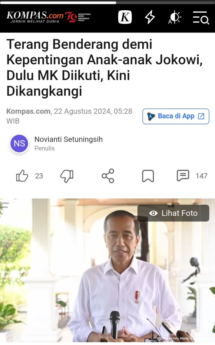 Ini Kompas yg bilang: sudah terang-bendera. Kata orang Jawa (bukan Raja Jawa): Cetho welo-welo. Kata orang Minang: Bak basuluh matohari

Terang Benderang demi Kepentingan Anak-anak Jokowi, Dulu MK Diikuti, Kini Dikangkangi

nasional.kompas.com/read/2024/08/2…