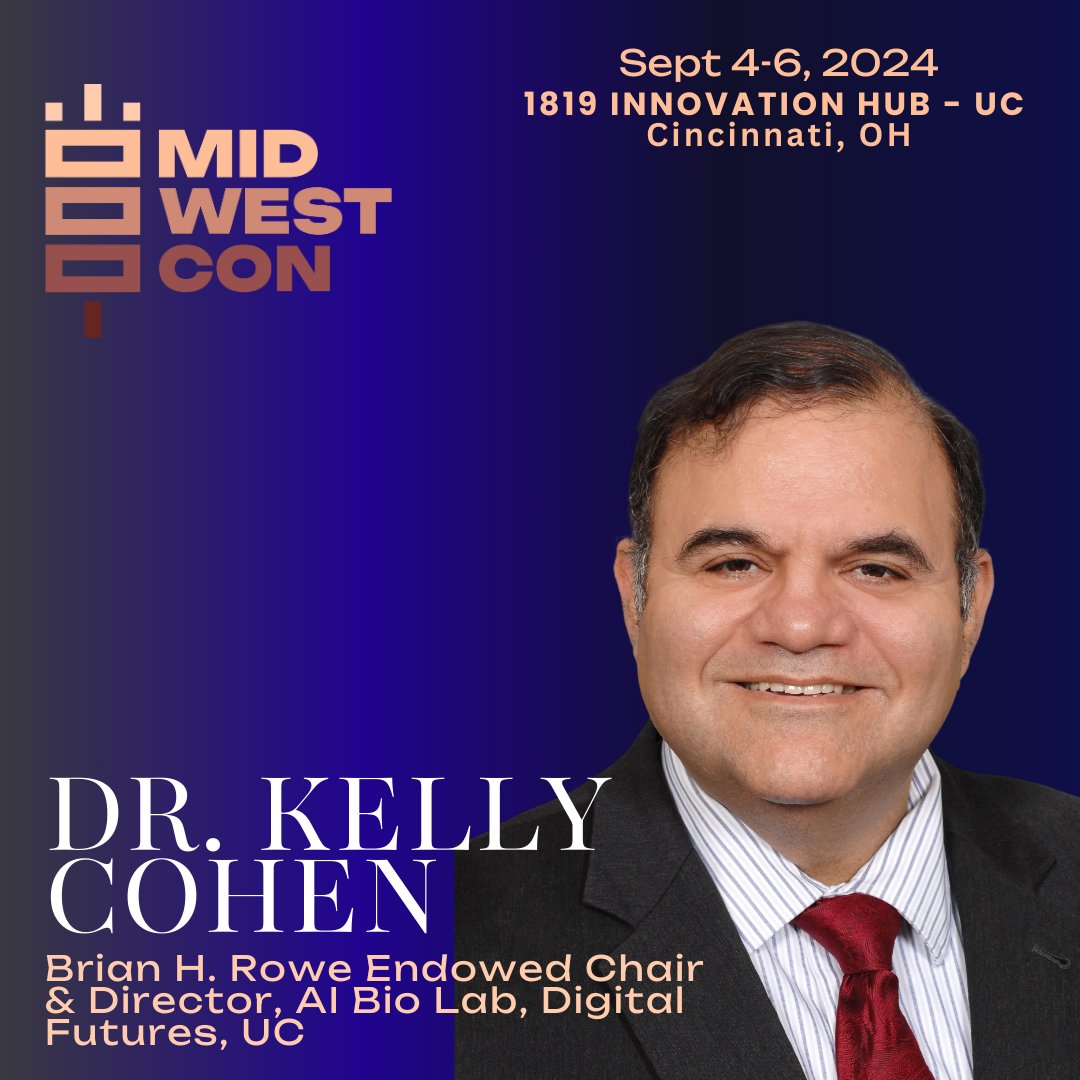 Brian H. Rowe Endowed Chair | Director of the AI Bio Lab at Digital Futures <a href="/uofcincy/">University of Cincinnati</a>, <a href="/MostAeroKelly/">Kelly Cohen</a> will speak at #MidwestCon2024!

Dr. Cohen is an expert in AI and its applications in biological systems. His research is leading to innovations in using AI in healthcare and