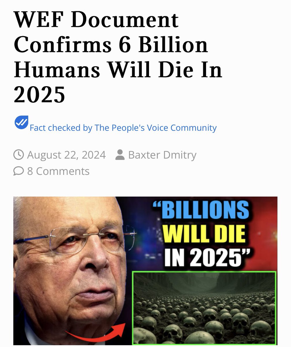 toobaffled's tweet photo. A World Economic Forum report hiding in plain sight confirms that upwards of six billion people will die in 2025 – and according to reports from Davos, Klaus Schwab has confirmed the stated goal is on target to be achieved.

https://t.co/N01Q1gQ4hr https://t.co/G9BI1fmxSB