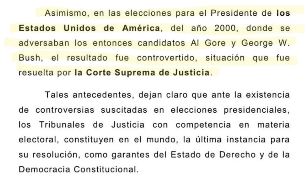 La Sala Electoral del TSJ venezolano citó hoy la sentencia de la Corte Suprema de los Estados Unidos en la disputa electoral Bush v. Gore del 2000. Pero esa sentencia sirve, en todo caso, para fundamentar exactamente lo opuesto a lo que hizo el TSJ hoy ⬇️