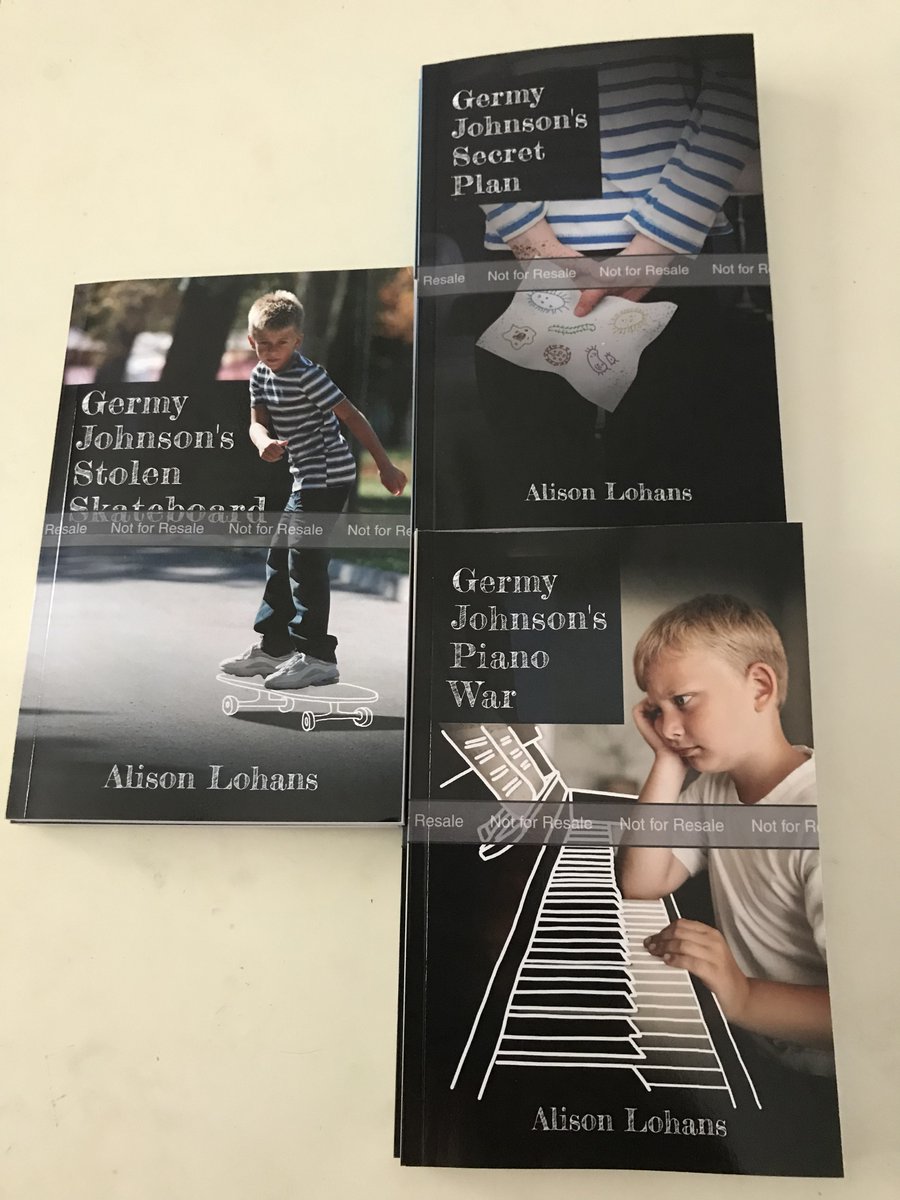 AlisonLohans's tweet photo. Four books just re-released! For kids aged 7-9, my Germy Johnson Series: Germy Johnson's Secret Plan, Germy J's Piano War, Germy J's Stolen Skateboard. For older teens &amp; adults: Timefall, with a teen mom, psychic baby, a Seer with unruly Sight &amp; more. Covers are by Sandra Norman. https://t.co/J3V5ZVI7zj
