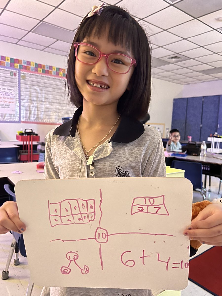 Aytorrez09's tweet photo. Check us out as we represent the number 10, different ways. Some of us got a little creative with our number bonds and number sentences. #mathrocks #numberbond #tenframe #PISDMathChat #PISDESMath https://t.co/89iKTOvh5D