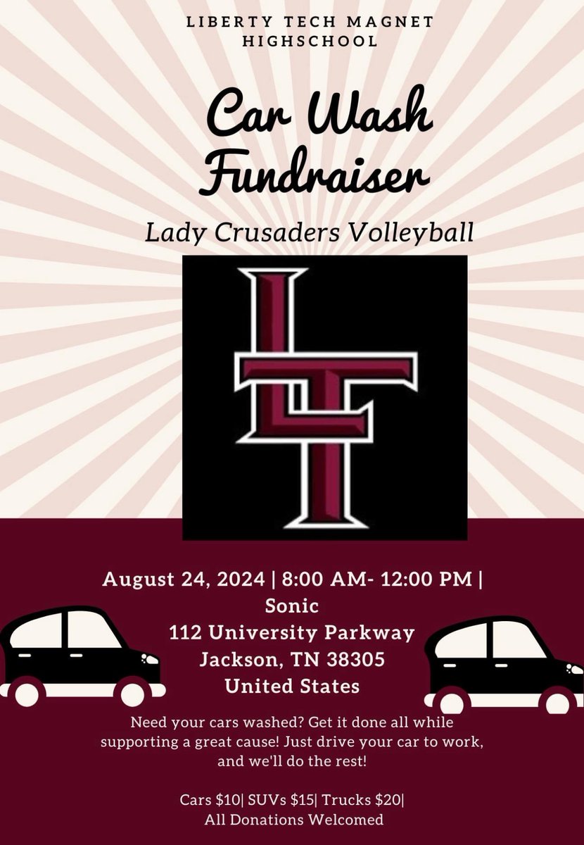 Let's ALL come out this Saturday and support our Volleyball young ladies.  Board members and <a href="/suptking/">Marlon D. King</a> come get those cars cleaned 😊 #TechLife #LadyCrusaders.  <a href="/JMCSchools/">Jackson-Madison County Schools</a> <a href="/JmcssA/">JMCSSAthletics</a> <a href="/JSunNews/">The Jackson Sun</a> <a href="/LTMHSCrusaders/">Liberty Tech</a>
