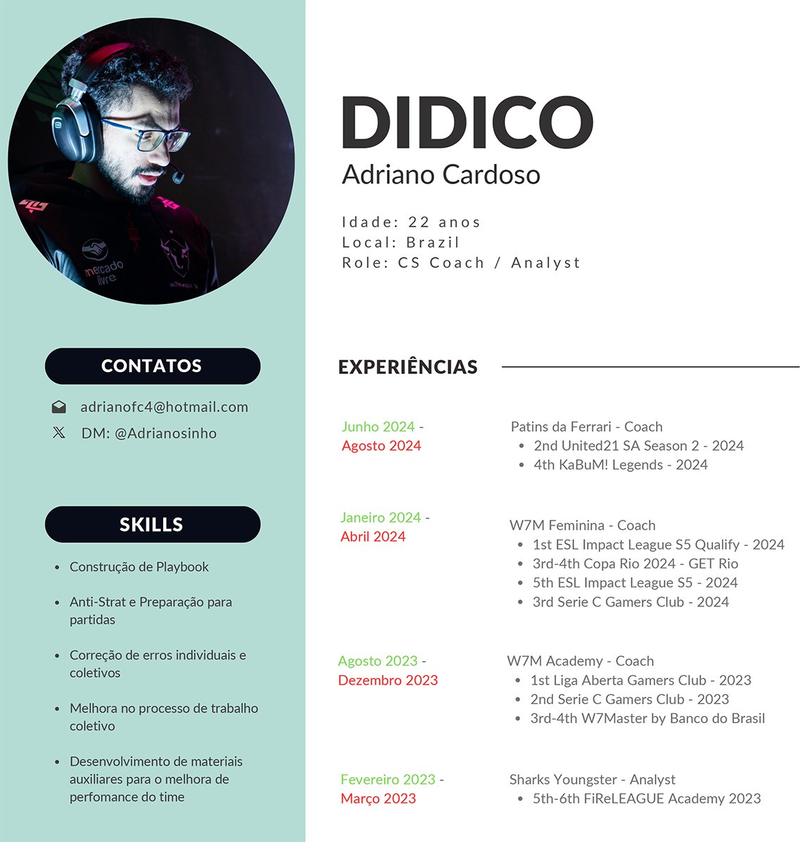 didico (@adrianosinho) on Twitter photo Fim do projeto Patins da Ferrari. Só gratidão por todos que estavam e passaram por esse projeto, obrigado pelos ensinamentos e por abraçarem as minhas ideias.
Em busca de uma nova casa como:
- Head Coach
- Assistant Coach
- Analista
Contato: DM / adrianofc4@hotmail.com
RT's ♥️ Fim do projeto Patins da Ferrari. Só gratidão por todos que estavam e passaram por esse projeto, obrigado pelos ensinamentos e por abraçarem as minhas ideias.
Em busca de uma nova casa como:
- Head Coach
- Assistant Coach
- Analista
Contato: DM / adrianofc4@hotmail.com
RT's ♥️